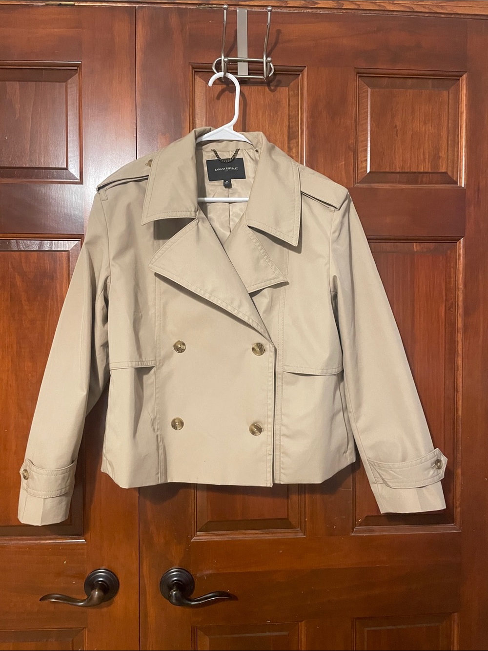 Banana Republic Khaki Double-Breasted Cropped Trench Coat